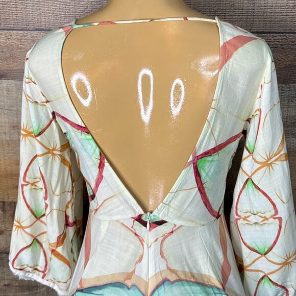 Farm Rio Butterfly Mini Dress Cropped Bell Sleeve V-Neck Size P Small - Picture 10 of 12